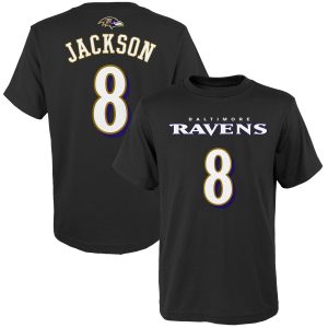 Lamar Jackson Baltimore Ravens Youth Mainliner Player Name & Number T-Shirt