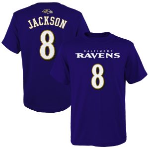 Lamar Jackson Baltimore Ravens Youth Mainliner Player Name & Number T-Shirt